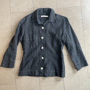 Ewanika Black Linen Stretch Jacket Top-Size Small